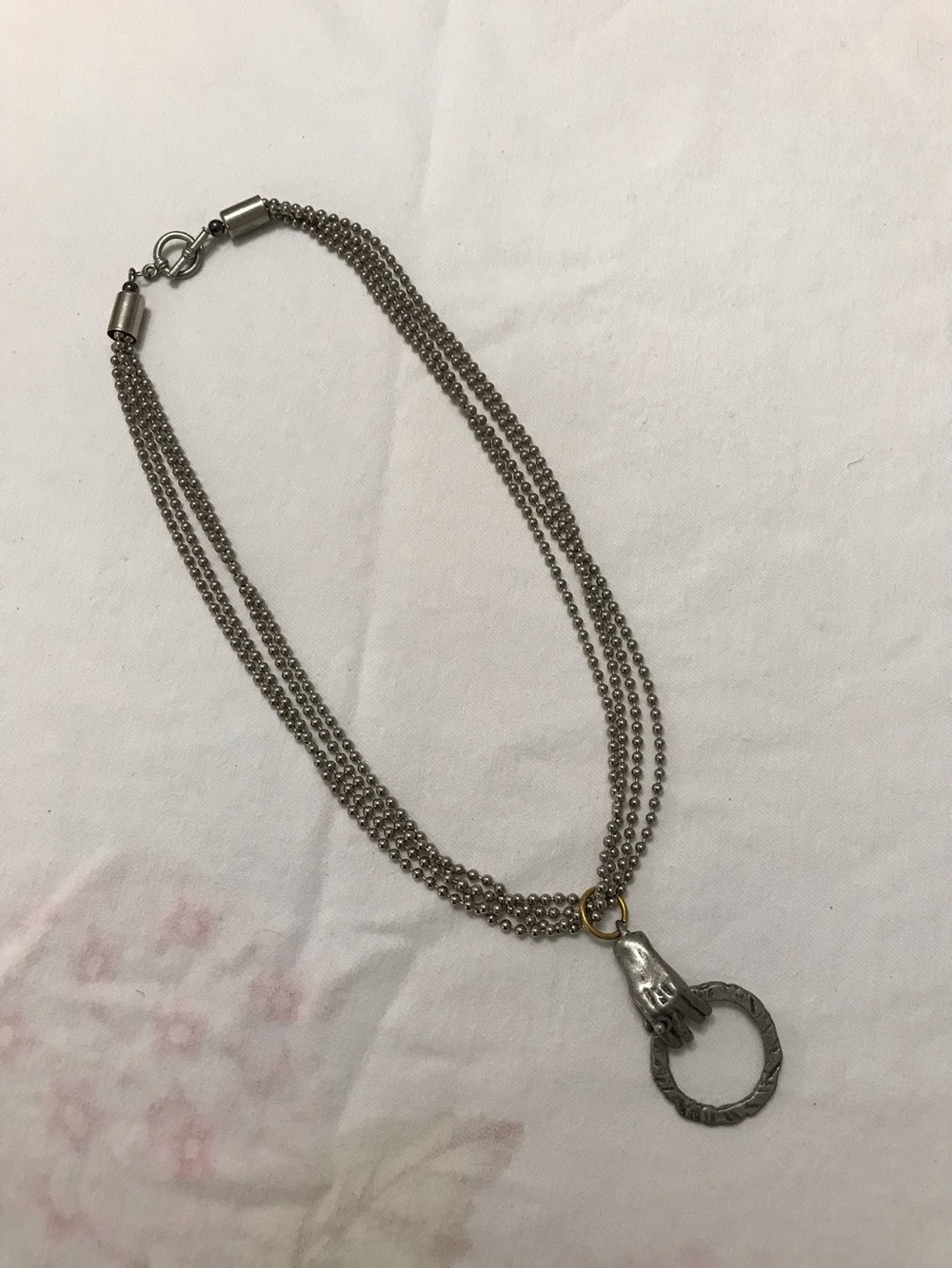 Silver Tone Multi Layered Unique Hand Pendant Necklace 17”